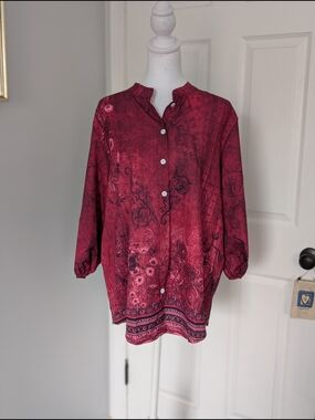 Ladies' Large Multicolor Long-Sleeved Blouse with Elastic Cuffs